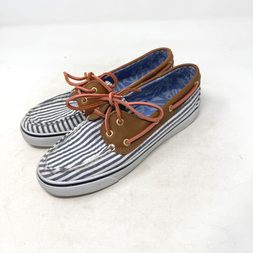 Sperry Top-Sider Boat Shoes Blue White Striped Size 6M Nautical Coastal Preppy